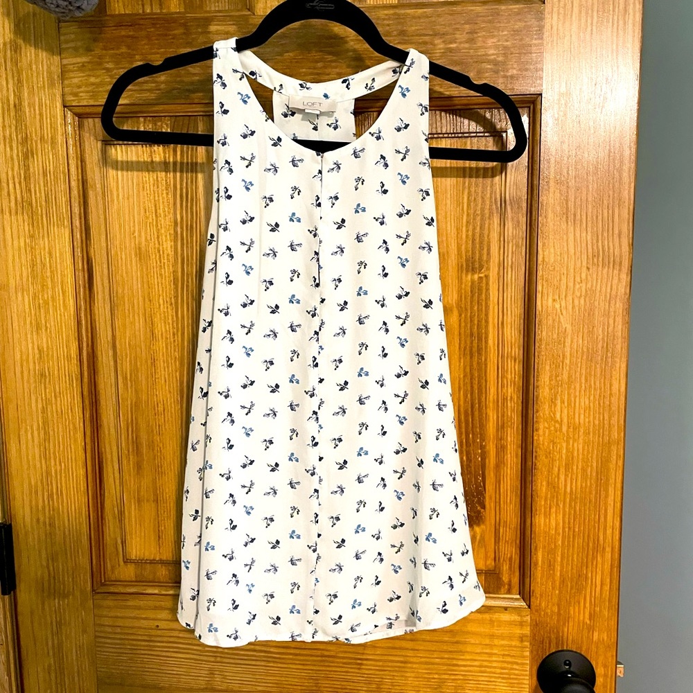 White camisole with small blue flower print